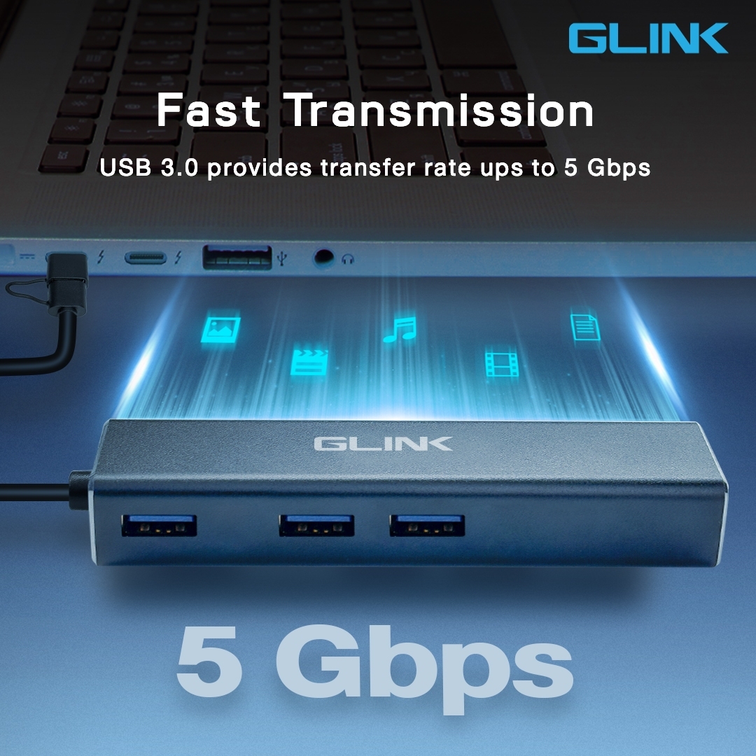 3 Port USB HUB v3.0 + LAN GLINK (GL-034) Black thumbnail 2