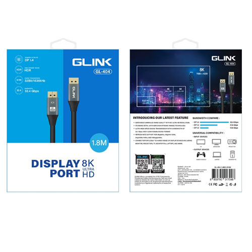 Cable DisplayPort TO DisplayPort (1.8M) GLINK GL-404 (8K) thumbnail 3