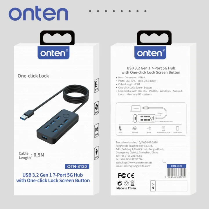 10 Port USB HUB v3.2 ONTEN (OTN-8120) Dark Green thumbnail 2