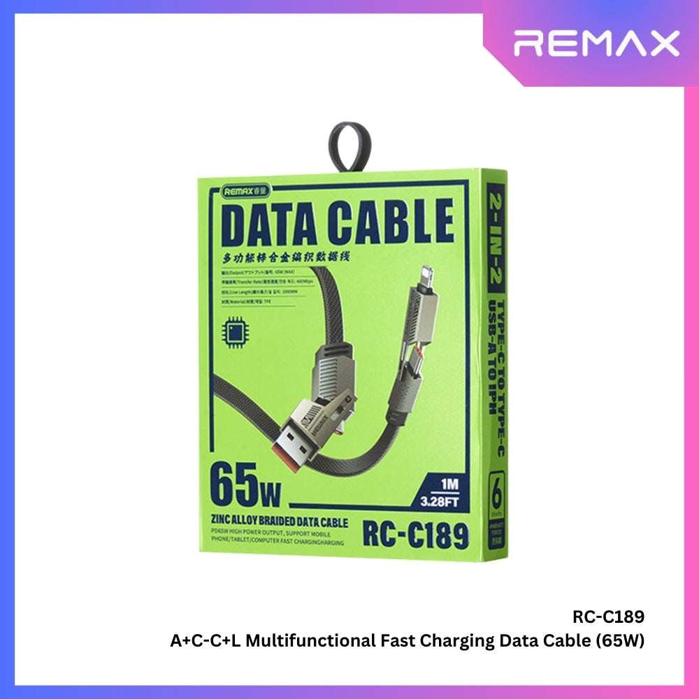 1M Cable Charger 2in2 REMAX (65W,RC-C189) Black thumbnail 3