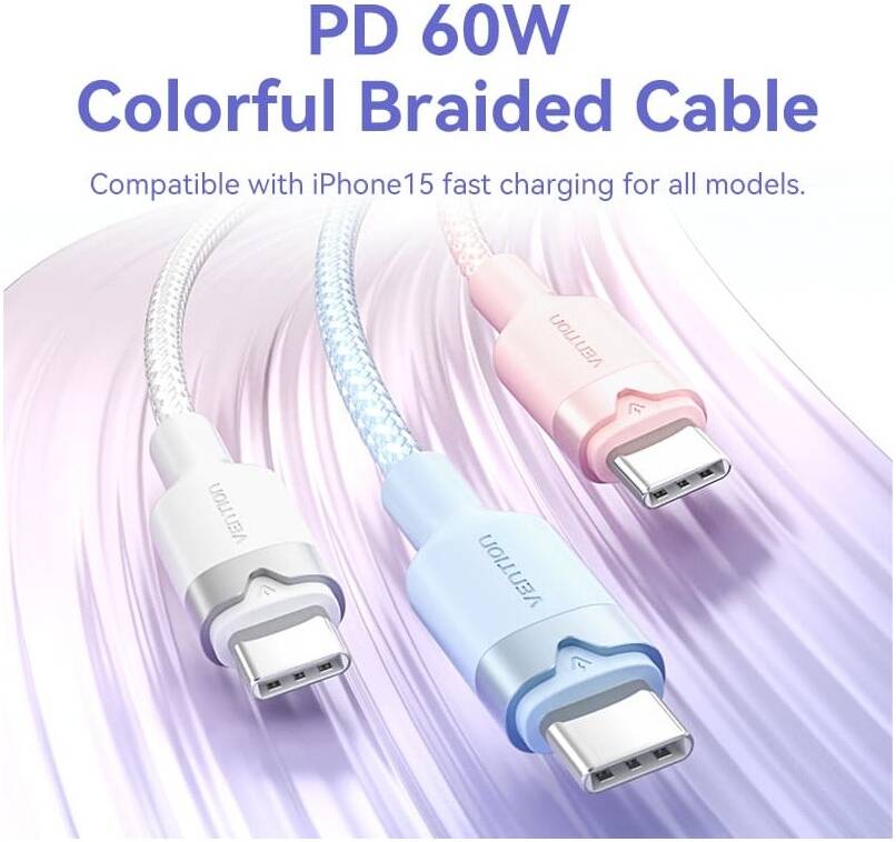 1M Cable Type-C TO Type-C VENTION (60W,Aluminum Alloy Type) White thumbnail 2