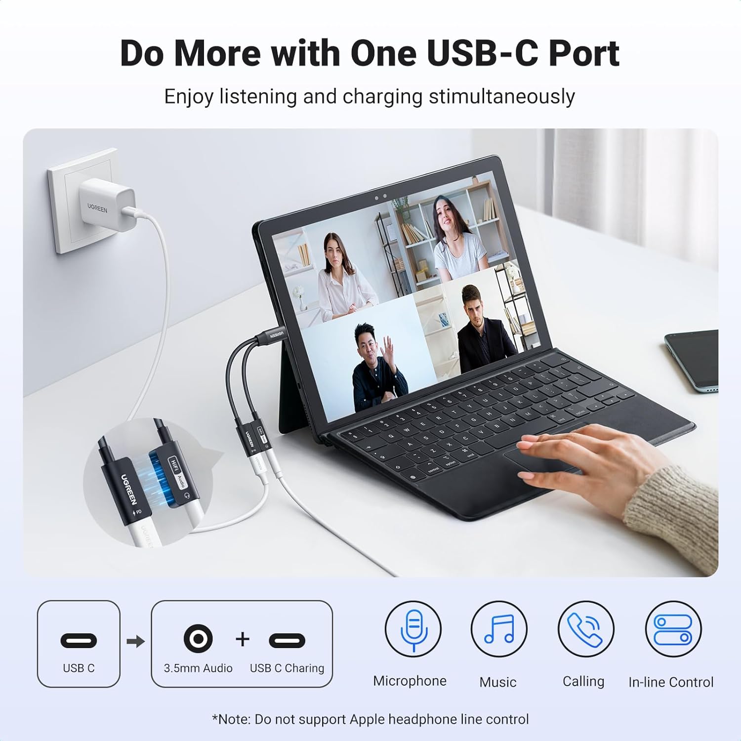Converter Type-C 2 IN 1 TO 3.5mm Aux + USB-C UGREEN (25837) thumbnail 2