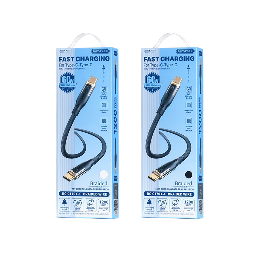 1.2M Cable Type-C TO Type-C REMAX (60W,RC-C170) Black thumbnail 4