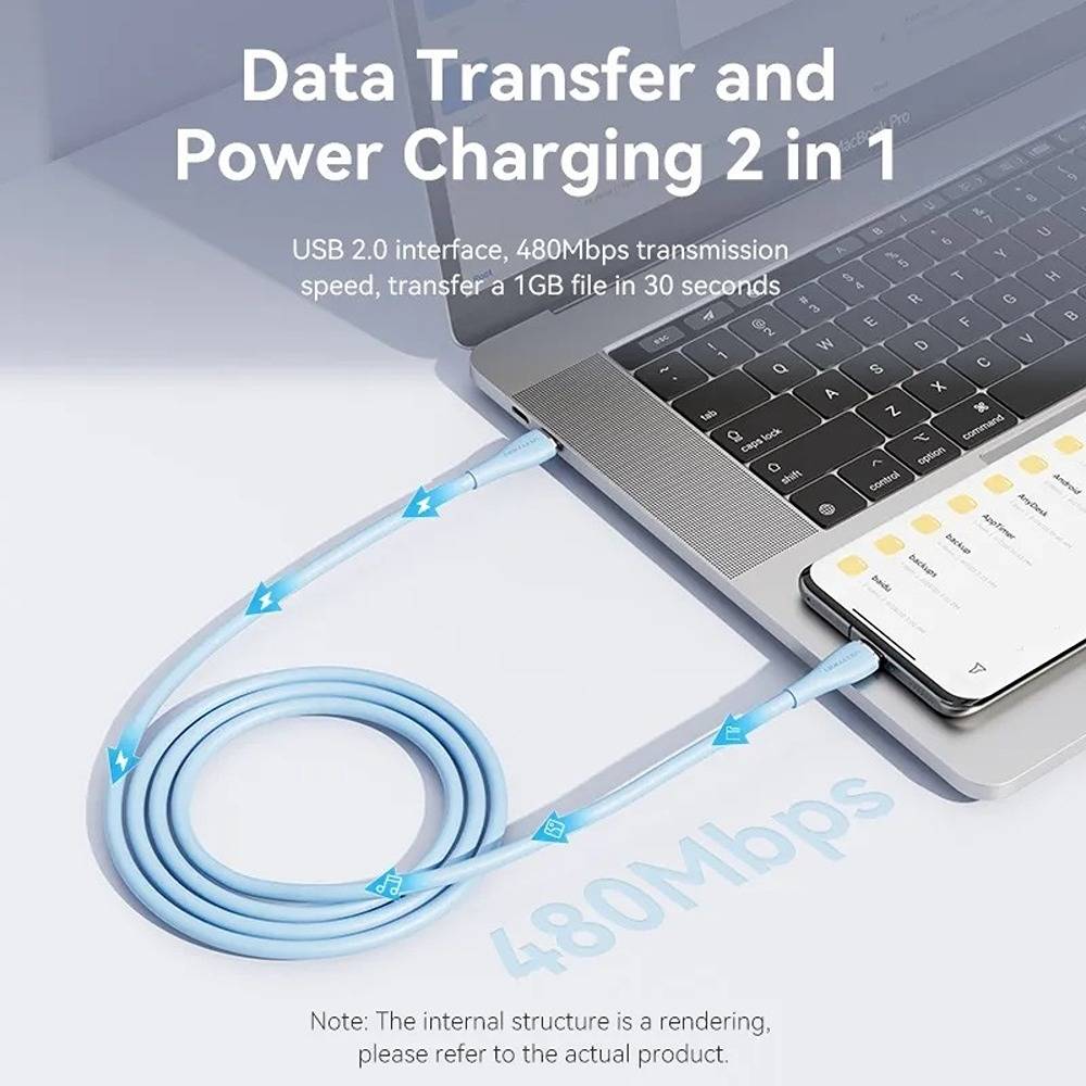 1M Cable Type-C TO Type-C VENTION (100W,Silicone Type) Light Blue thumbnail 2