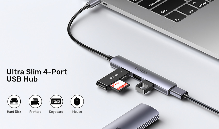 4 Port USB HUB v3.0 UNITEK (H1208B) Type-C Grey thumbnail 2