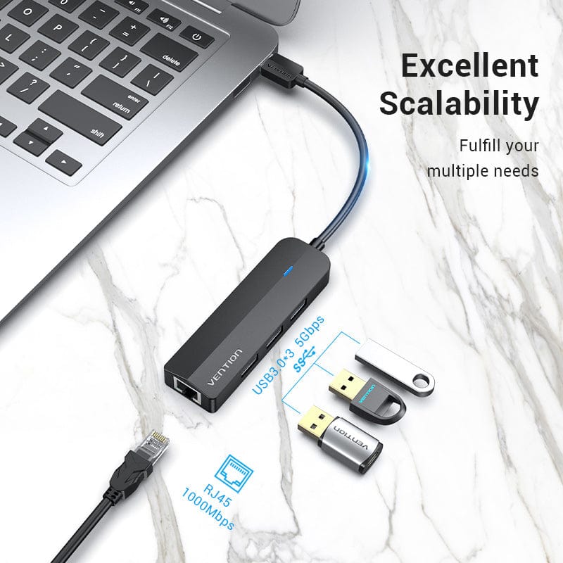 3 Port USB HUB v3.0 + LAN VENTION CHNBB (Black) thumbnail 3