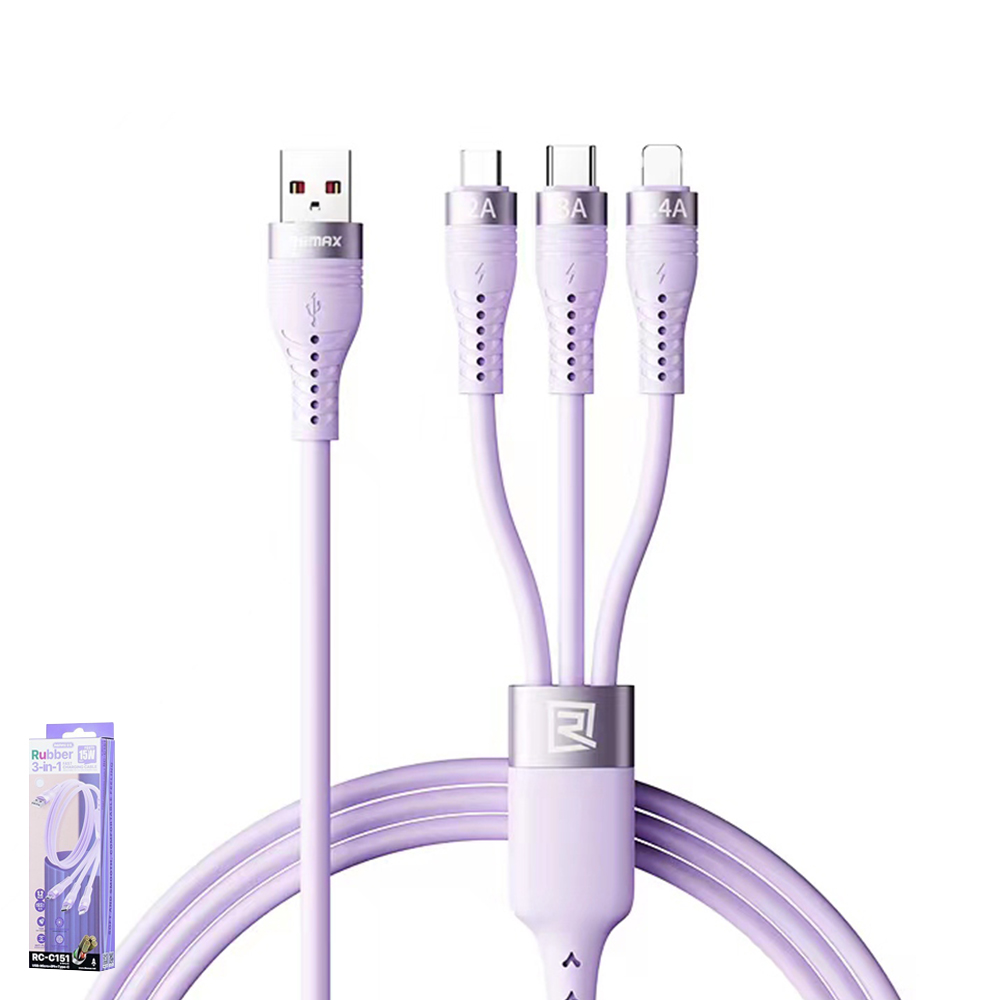 remax 1.2M Cable Charger 3in1 REMAX (15W,RC-C151) Purple — product image 1