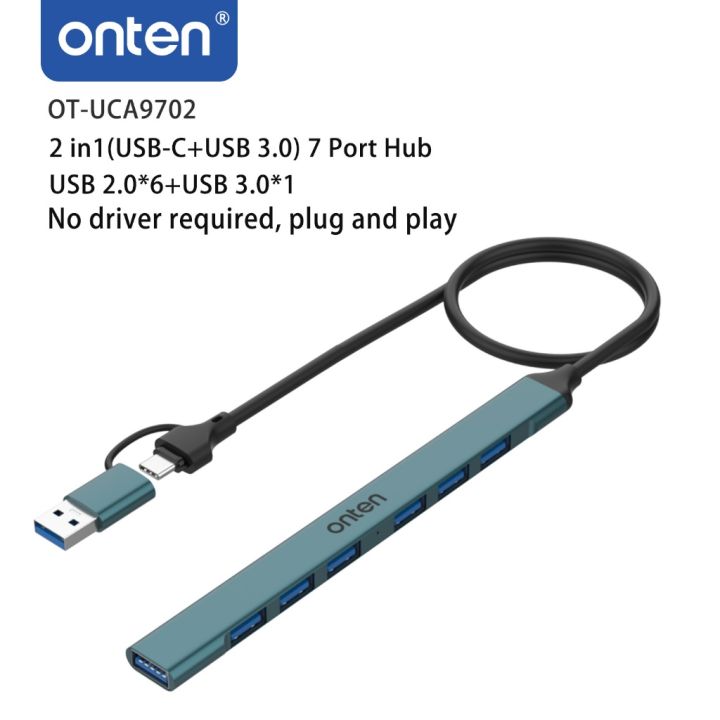 7 Port USB HUB v3.0 ONTEN (OTN-UCA9702) USB+Type-C Dark Green thumbnail 2