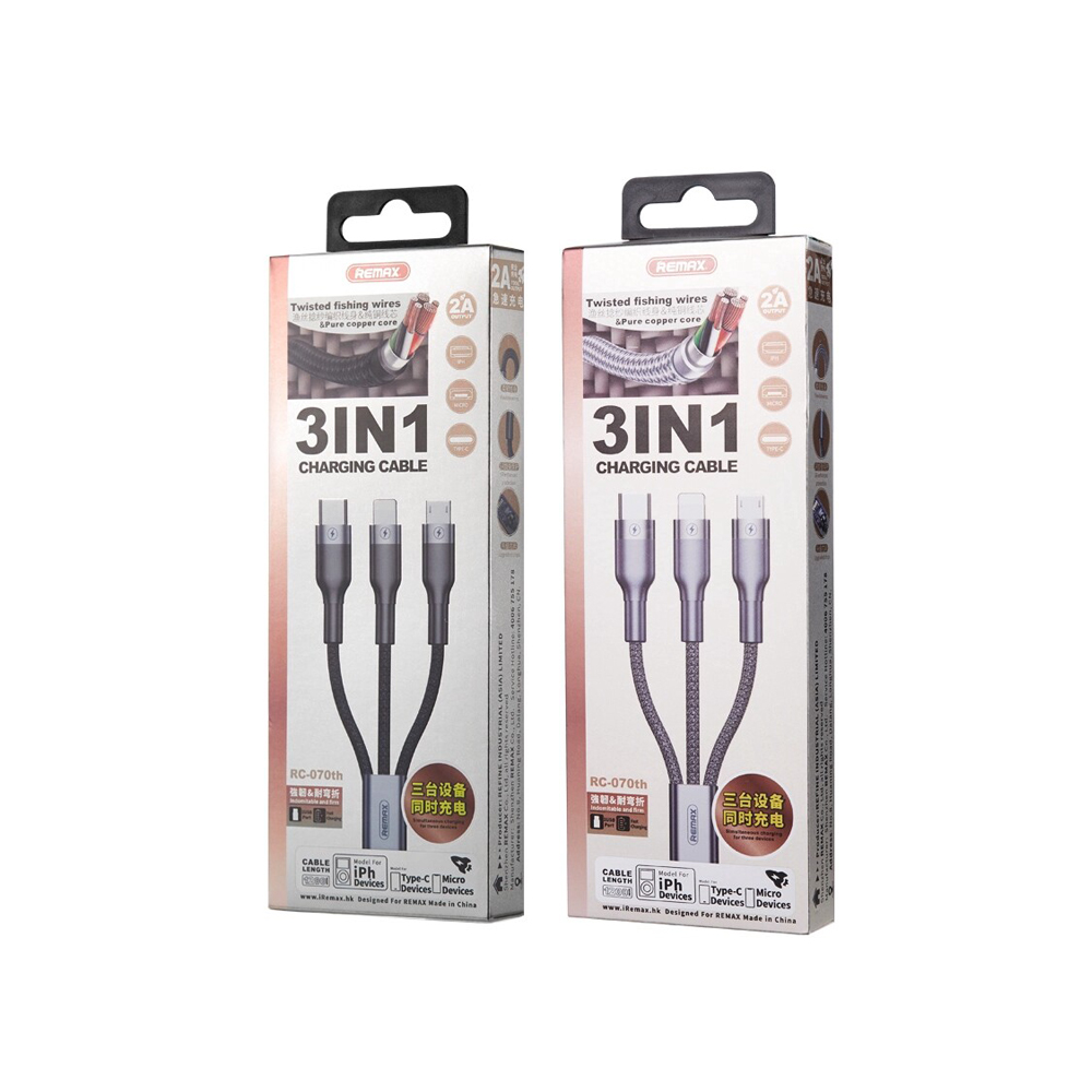 1.2M Cable Charger 3in1 REMAX (15W,RC-070th) Black thumbnail 2