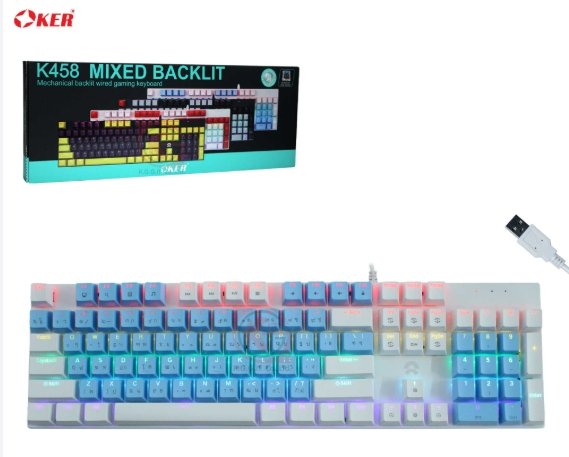 oker KEYBOARD OKER K458 WHITE BLUE (BLUE SWITCH คีย์บอร์ด) — product image 1