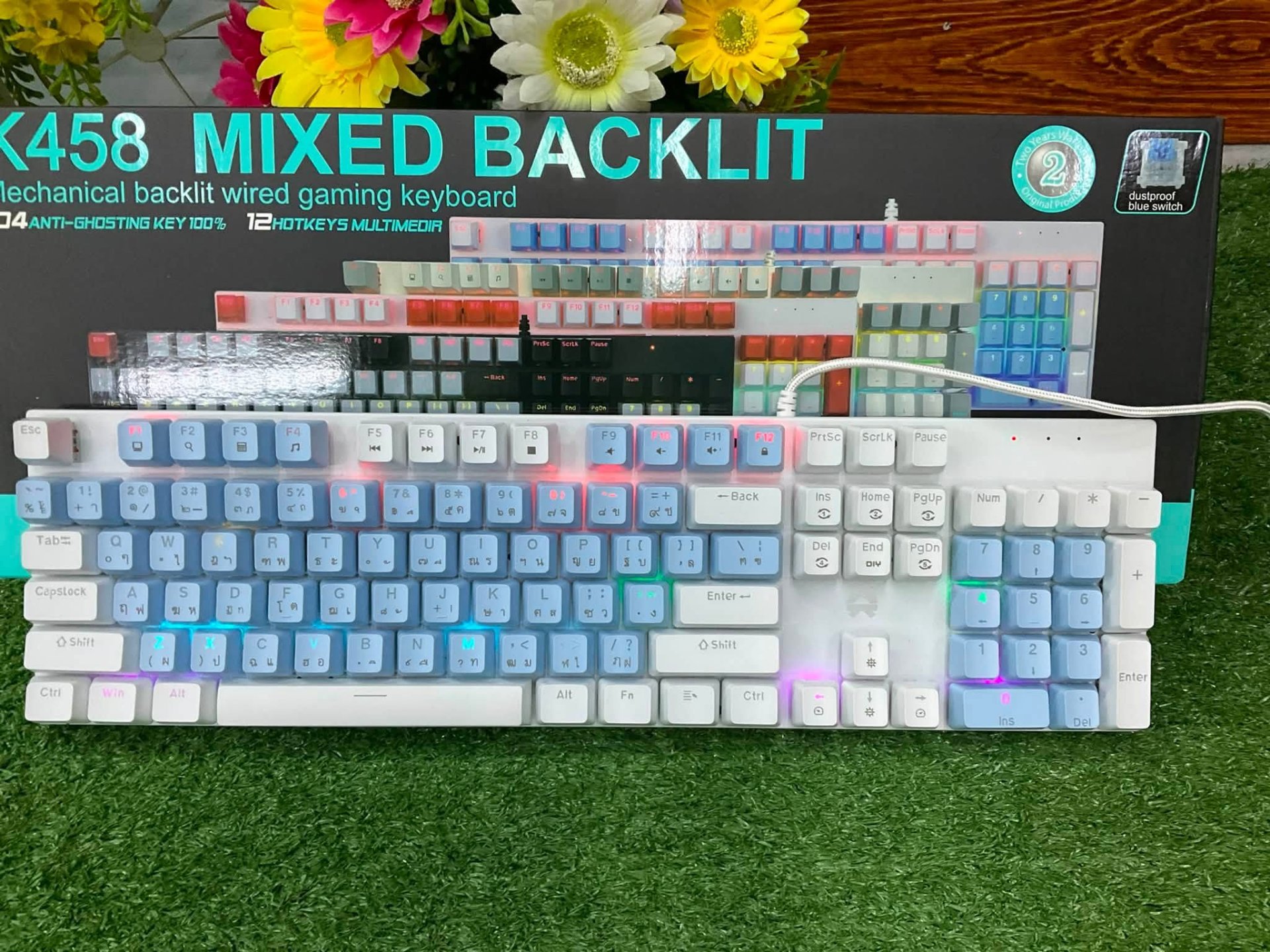 KEYBOARD OKER K458 WHITE BLUE (BLUE SWITCH คีย์บอร์ด) thumbnail 2