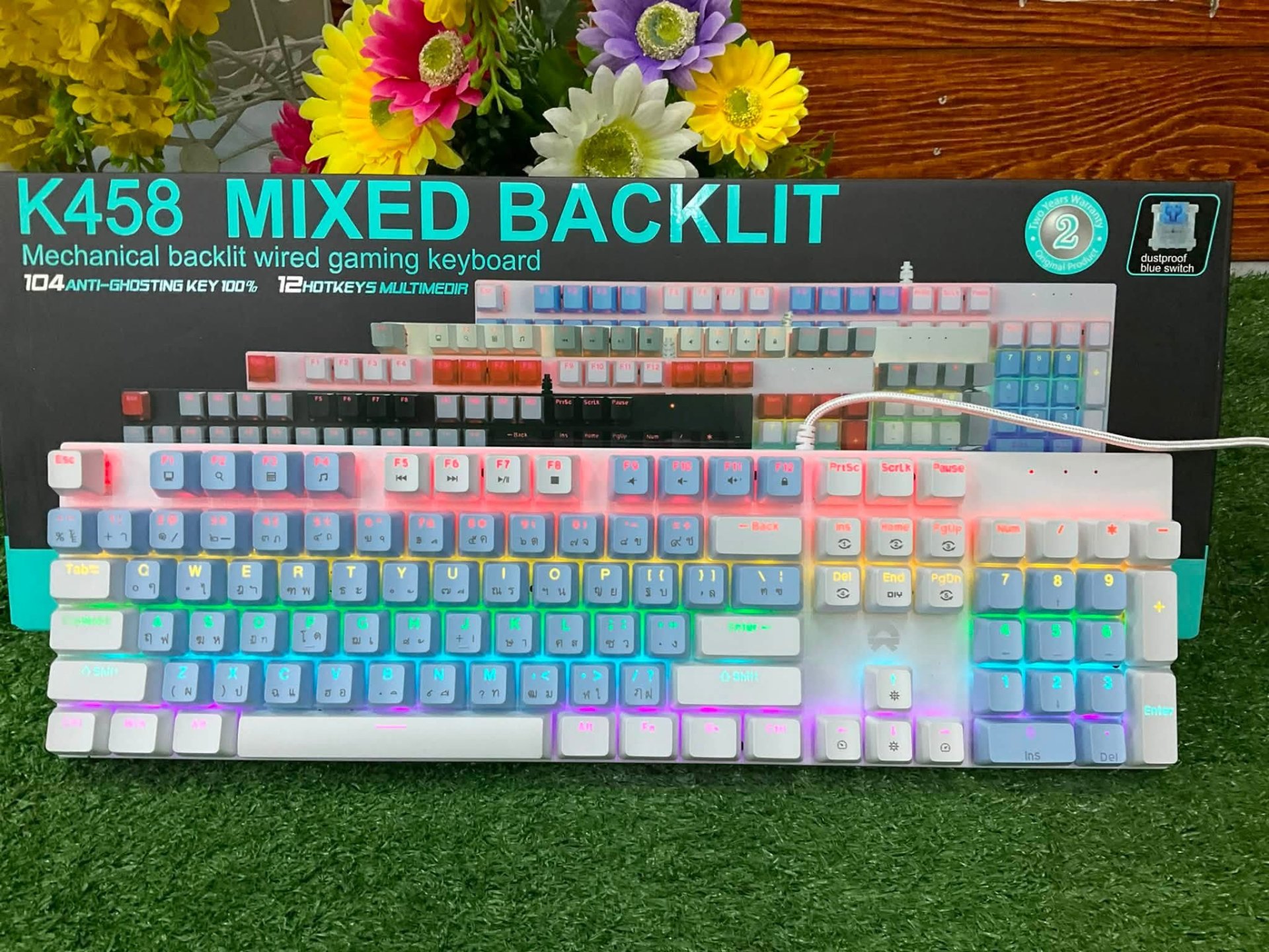 KEYBOARD OKER K458 WHITE BLUE (BLUE SWITCH คีย์บอร์ด) thumbnail 3