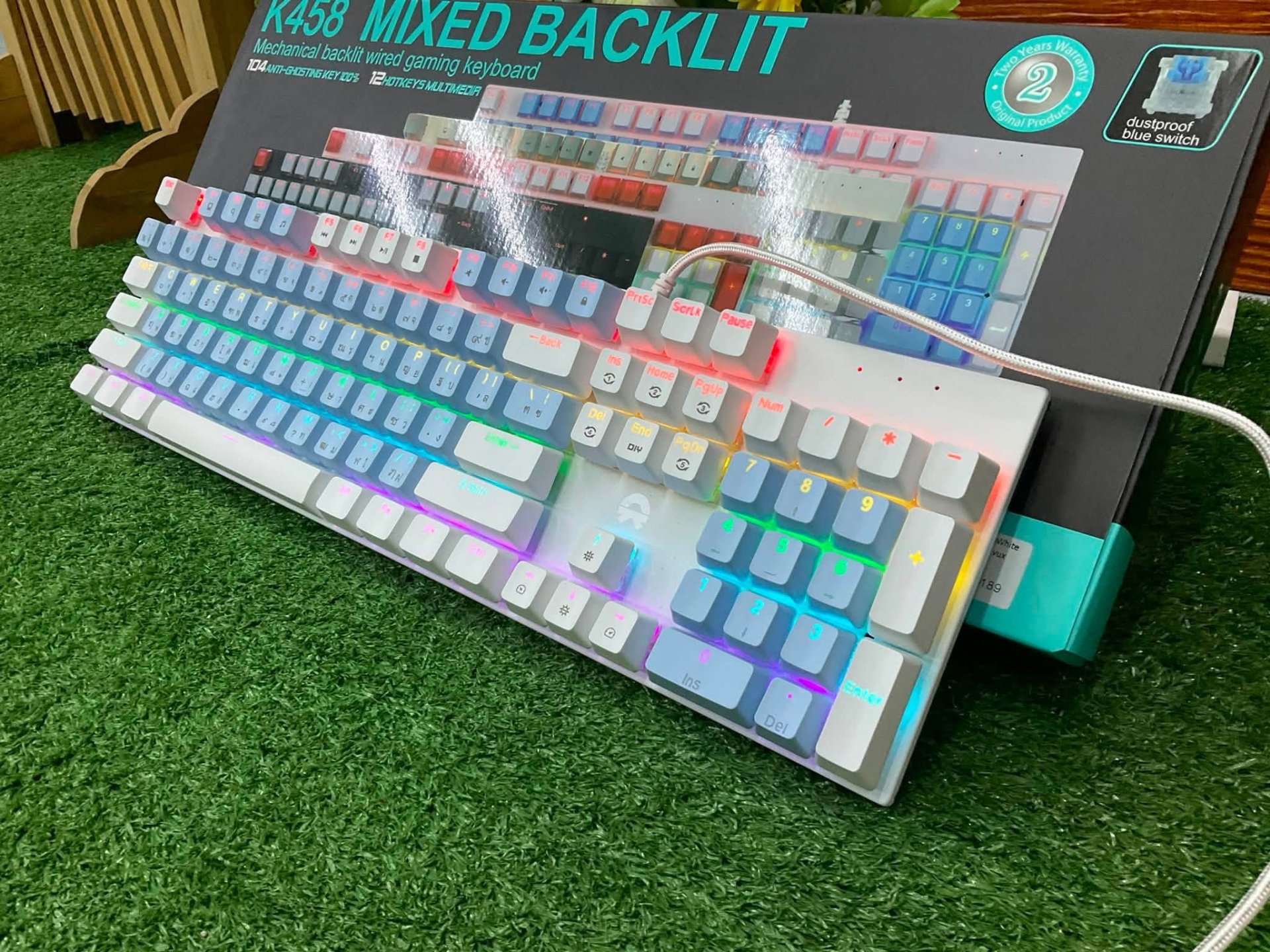 KEYBOARD OKER K458 WHITE BLUE (BLUE SWITCH คีย์บอร์ด) thumbnail 4
