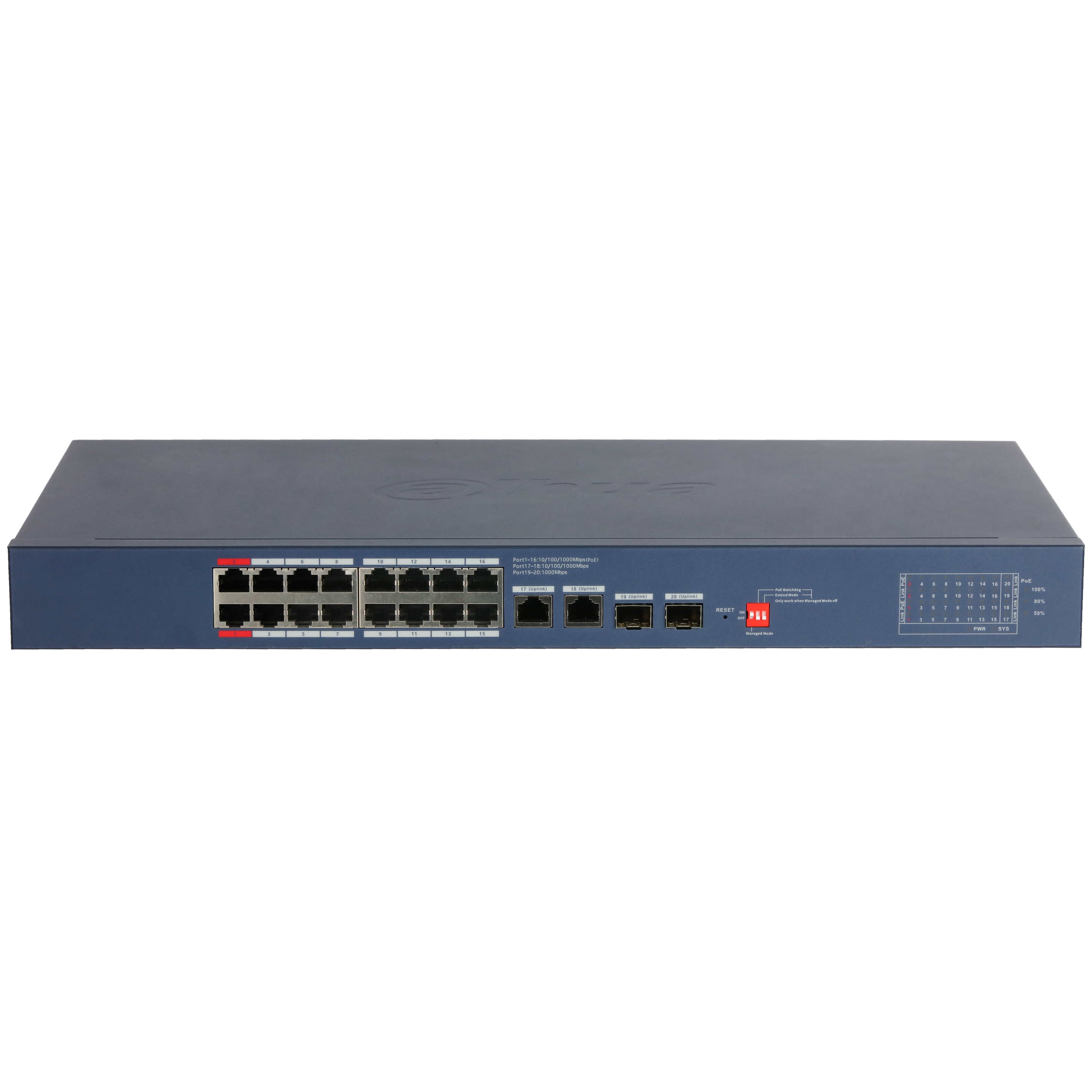 Gigabit Switching Hub 16 Port DAHUA DH-CS-4220-16GT-190 (17",16 PoE) thumbnail 3