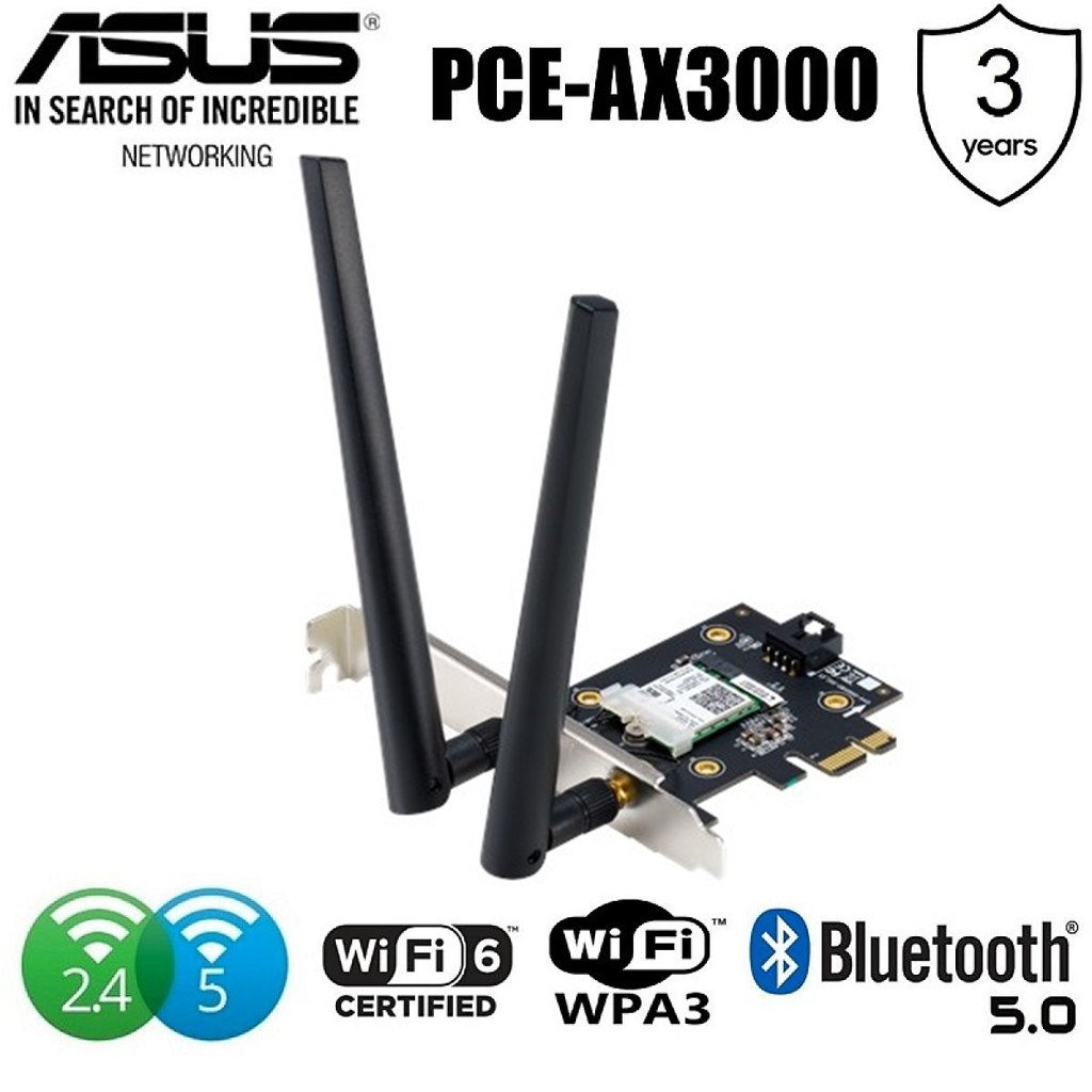 asus Wireless PCIe Adapter ASUS (PCE-AX3000 BULK) AX3000 Dual Band Gigabit WiFi 6 Bluetooth 5.0 ไม่มีกล่อง — product image 1