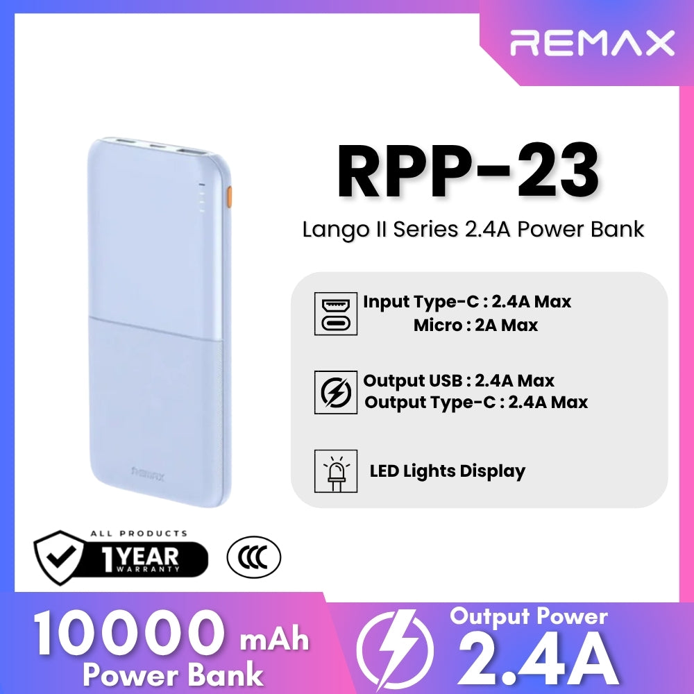 POWER BANK 10000 mAh REMAX (12W,RPP-23) Blue รองรับมาตรฐาน CCC thumbnail 2