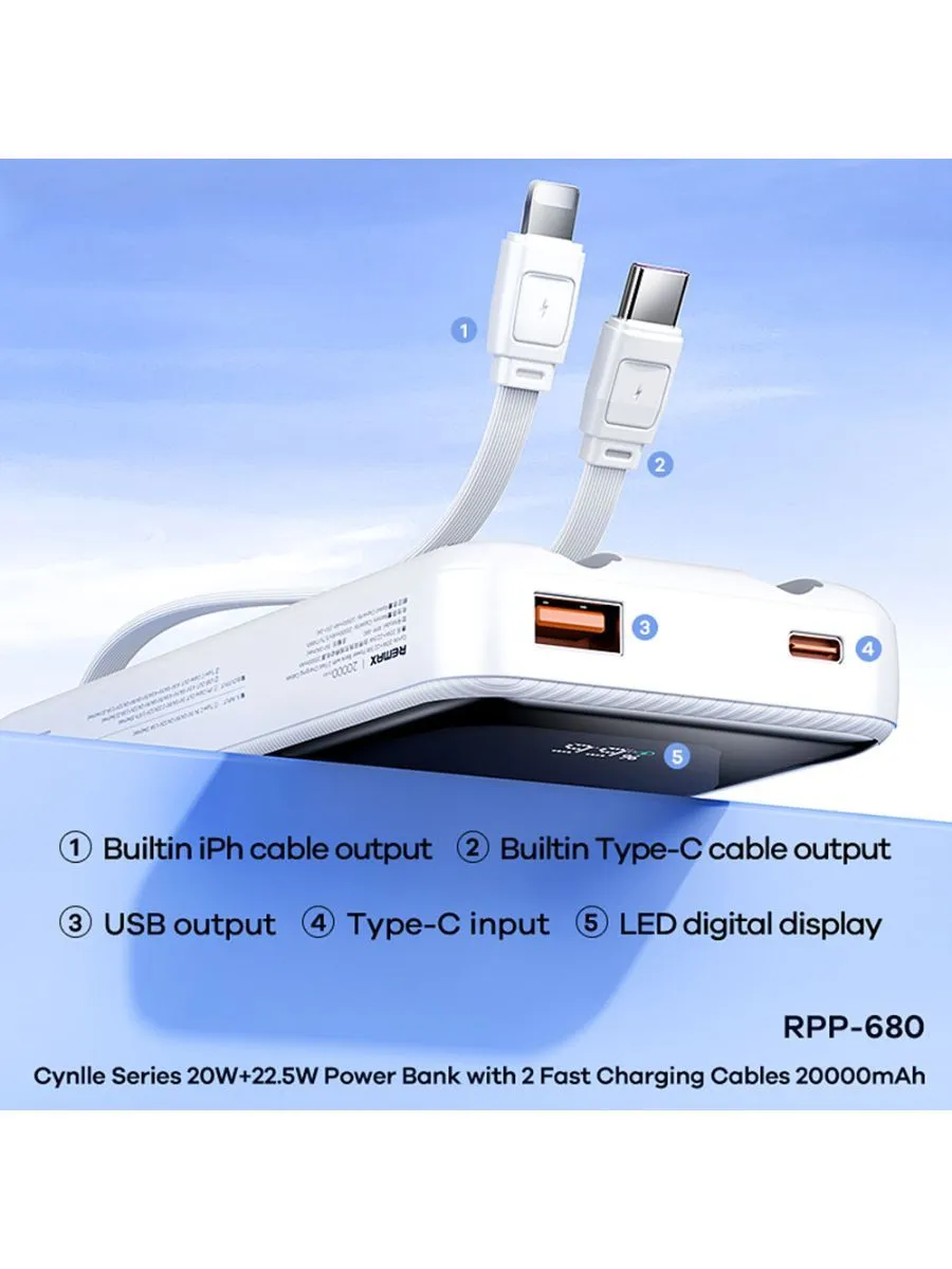 POWER BANK 20000 mAh REMAX (22.5W,RPP-680 ) White รองรับมาตรฐาน CCC thumbnail 2