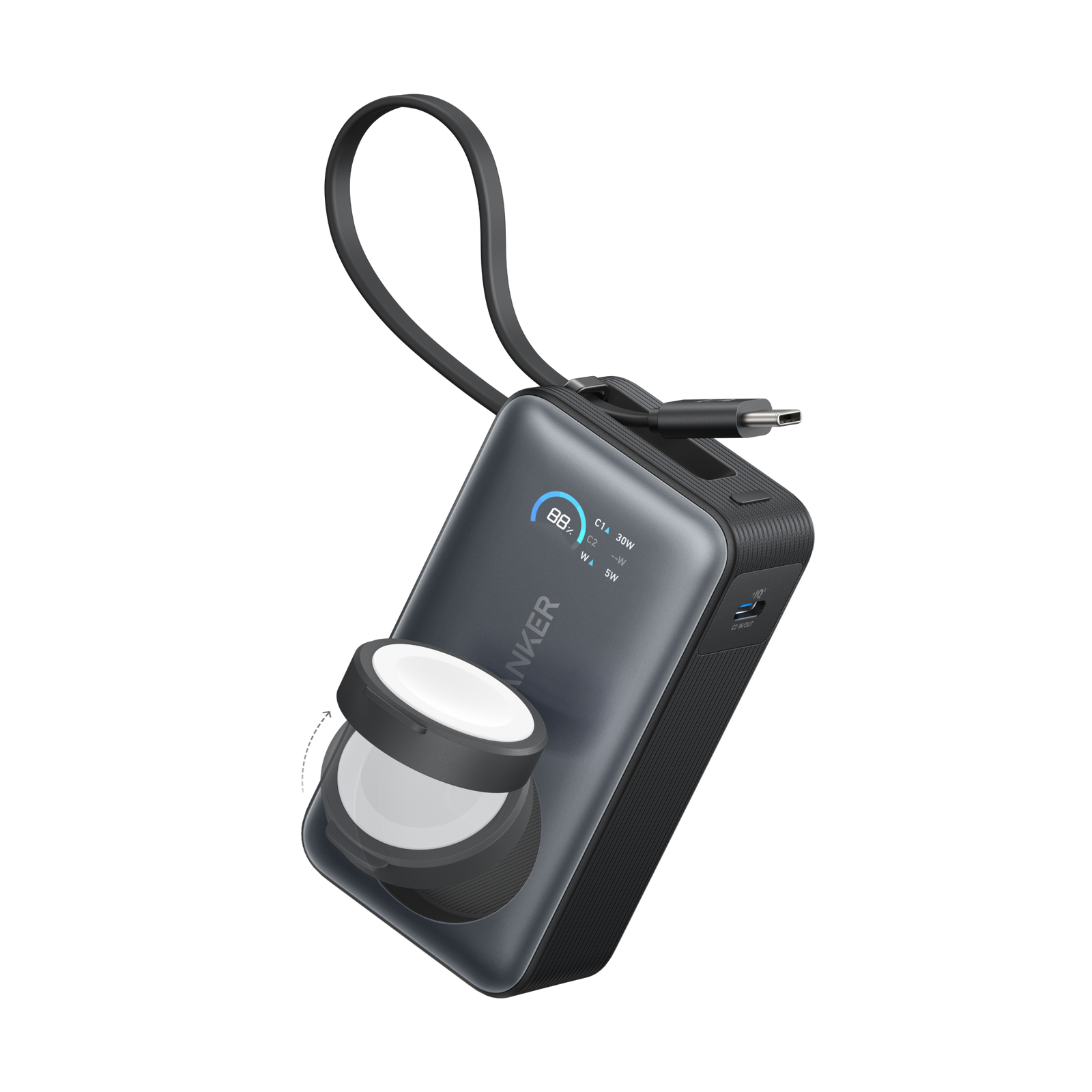 anker POWER BANK 10000 mAh ANKER Nano (30W,A1657H11,Magnetic USB-C Cable) Black รองรับมาตรฐาน CCC — product image 1