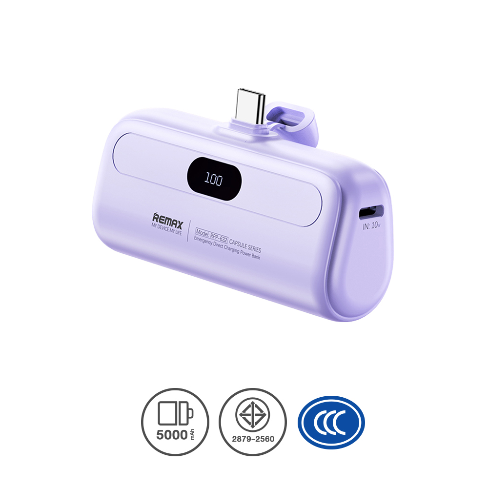 POWER BANK 5000 mAh REMAX (10W,RPP-632,Type-C) Purple thumbnail 2