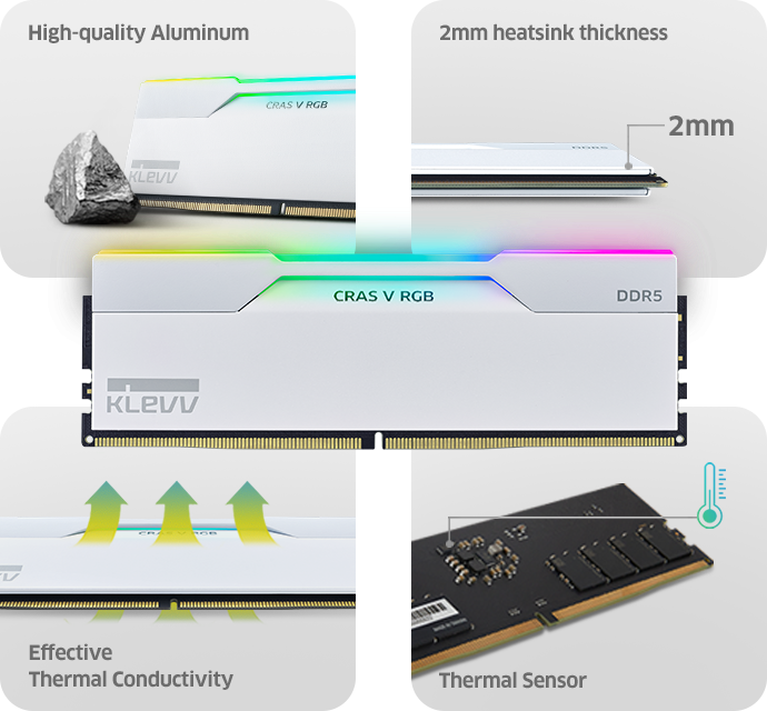 RAM DDR5(6000) 32GB (16GBX2) KLEVV CRAS V WHITE RGB (KD5AGUA80-60B280J) thumbnail 2