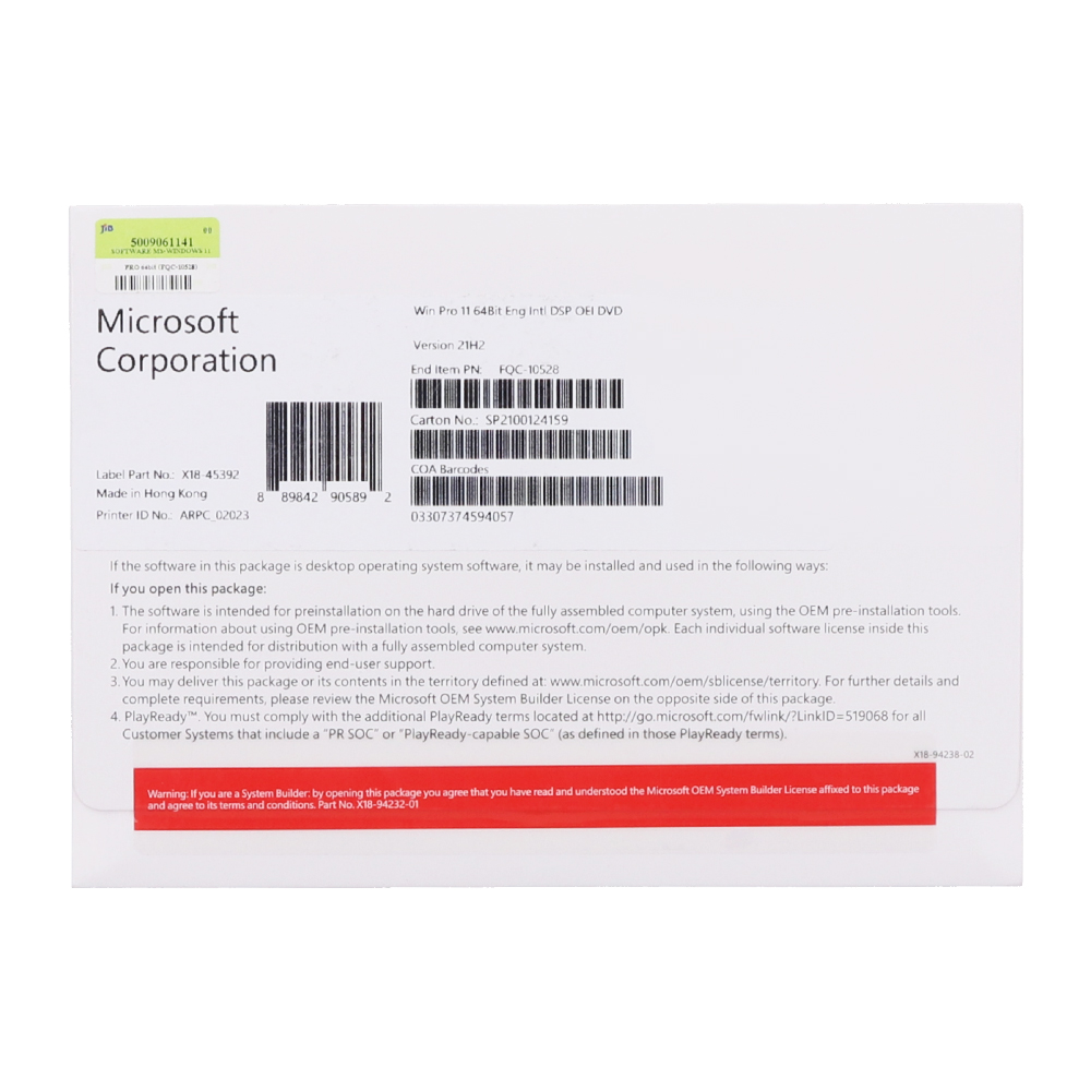 microsoft WINDOWS 11 PRO 64 BIT (OEM,FQC-10528) — product image 1