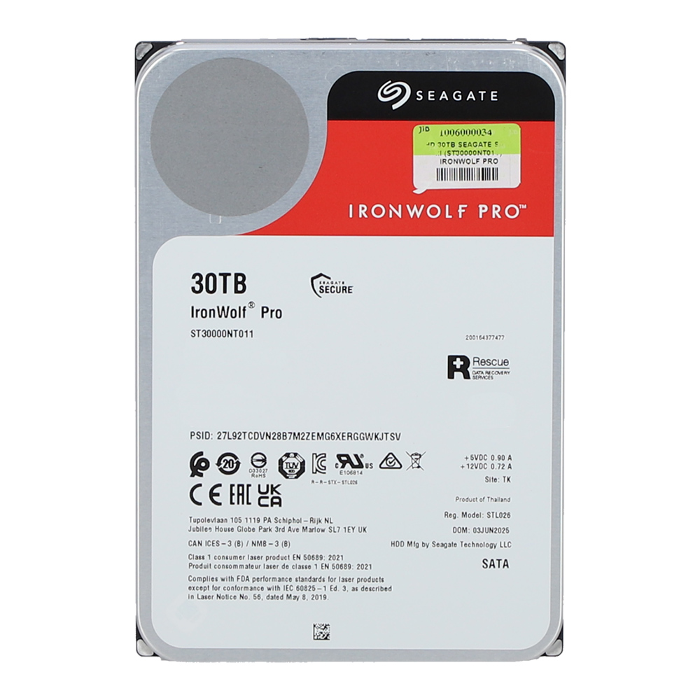 seagate 30 TB HDD SEAGATE IRONWOLF PRO ((7200RPM, 512MB, SATA-3, ST30000NT011) — product image 1