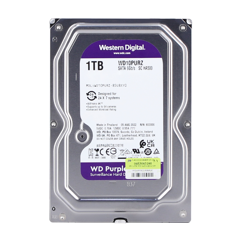 wd 1 TB HDD CCTV WD PURPLE (5400RPM, 64MB, SATA-3, WD10PURZ) — product image 1