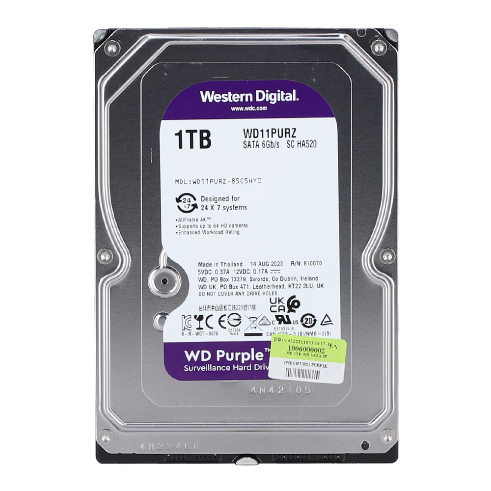 wd 1 TB HDD CCTV WD PURPLE (5400RPM, 64MB, SATA-3, WD11PURZ) — product image 1